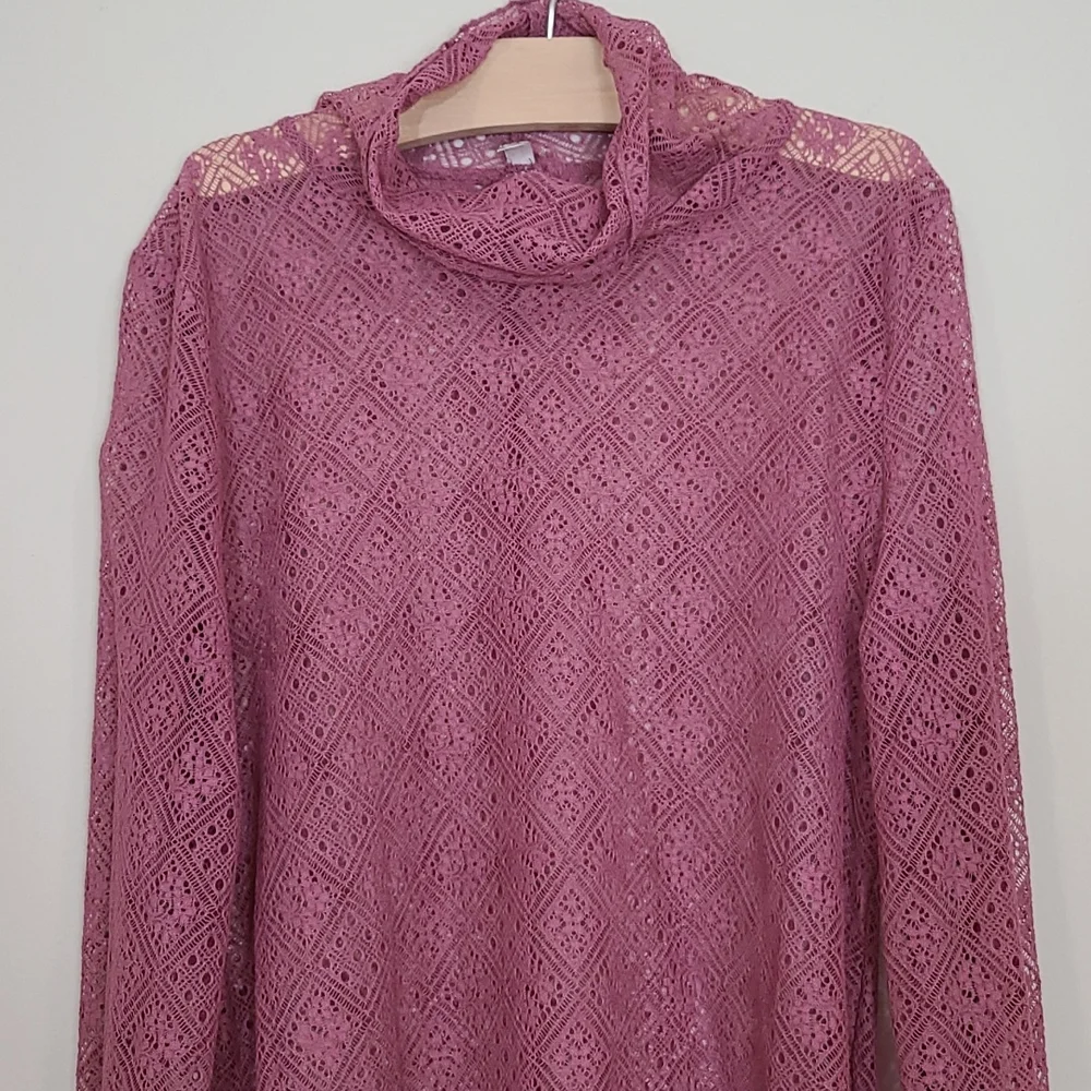 Free People Sweet Memories Lace Turtle Neck Top Rose - Picture 4 of 9